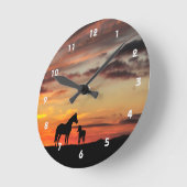 Wild Mustang Mare and Foal Silhouette With Sunset Ronde Klok (Hoek)