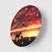 Wild Mustang Mare and Foal Silhouette With Sunset Ronde Klok (Hoek)