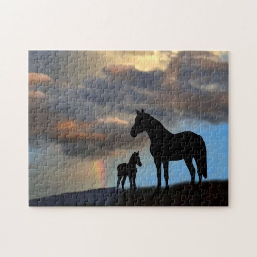 Wild Mustang Mare en Foal met regenboog Legpuzzel (Horizontaal)