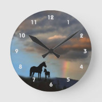 Wild Mustang Mare en Foal Silhouette met regenboog