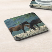 Wild Mustang Mare & Foal Bier Onderzetter (Linkerzijde)