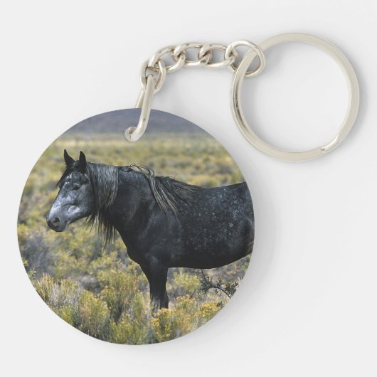 Wild Mustang Paard in de woestijn Sleutelhanger (Achterkant)