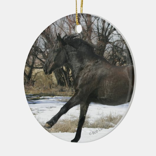 Wild Mustang Paard in sneeuw 2 Keramisch Ornament (Links)