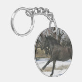 Wild Mustang Paard in sneeuw 2 Sleutelhanger (Voorkant Links)