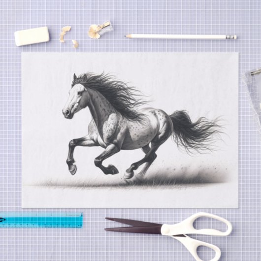 Wild Mustang Paard Zwart-wit Decoupage Tissuepapier (Craft)