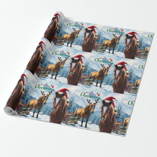 Wild Mustang Santa kerstinpakpapier Cadeaupapier (Uitgerold)