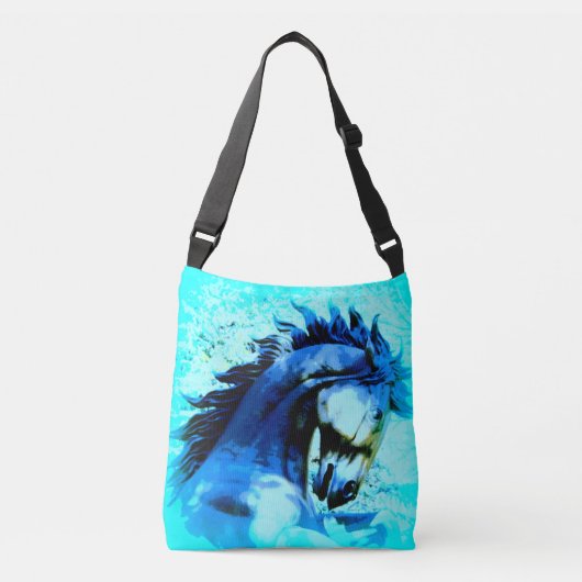 wild mustang stallion blue crossbody tas (Voorkant)