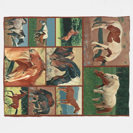 Wild Mustangs Collage Fleece Deken (Voorkant (Horizontaal))