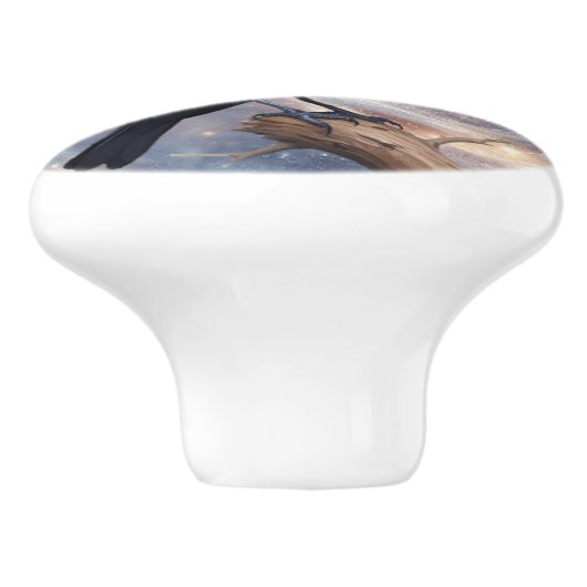 Wild Nature Bird Crow-Raven  Keramische Knop (Zijkant)