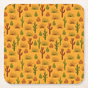 Wild Natuur Cactus Struiken Patroon Kartonnen Onderzetters
