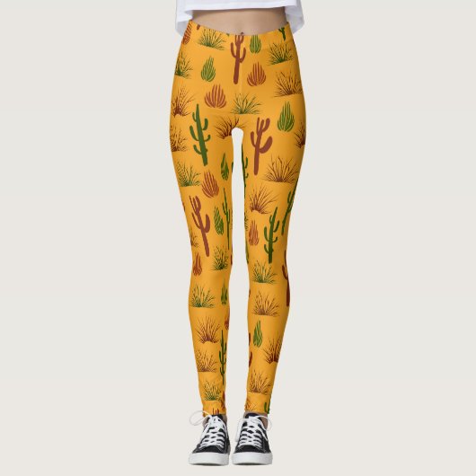 Wild Natuur Cactus Struiken Patroon Leggings (Voorkant)