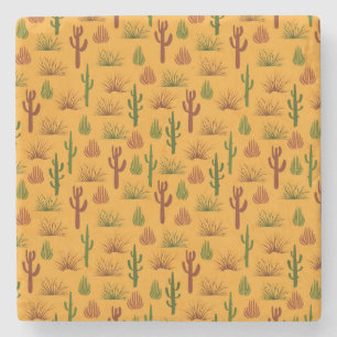 Wild Natuur Cactus Struiken Patroon Stenen Onderzetter