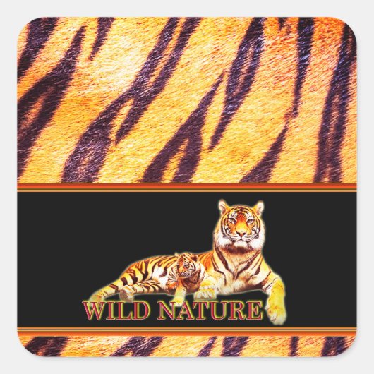 WILD NATUUR - TIGER design collectie Vierkante Sticker (Voorkant)