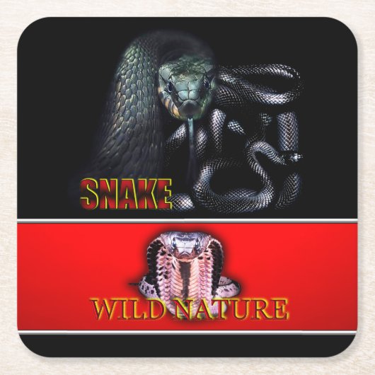 WILD NATUUR - zwart SNAKE design collectie Kartonnen Onderzetters (Voorkant)