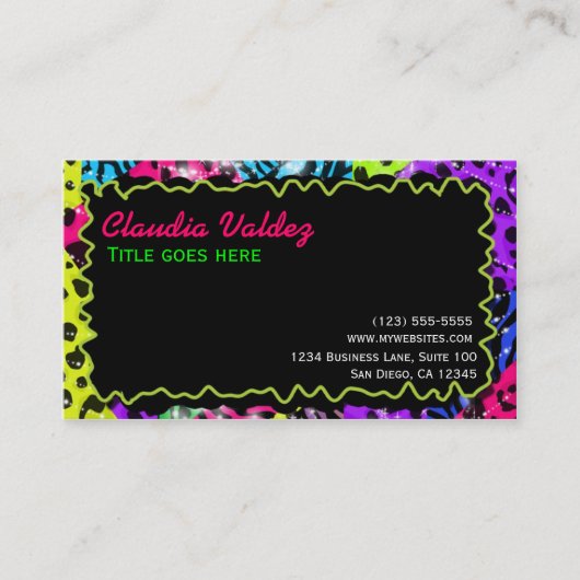 Wild Neon Animal Print Leopard Zebra Visitekaartje (Voorkant)