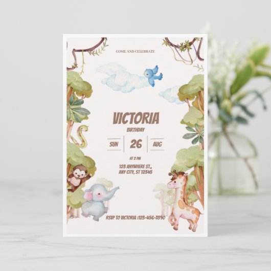 Wild Oerwoud Adventure Groene Waterverf Verjaardag Kaart (Staand voorkant)