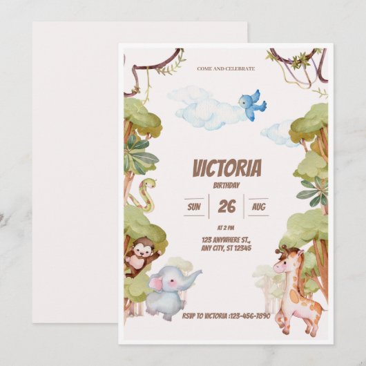 Wild Oerwoud Adventure Groene Waterverf Verjaardag Kaart (Voorkant / Achterkant)