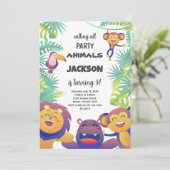 Wild Oerwoud Animal Party Theme voor kinderen Kaart (Staand voorkant)