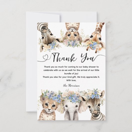 Wild Oerwoud Animals Safari Baby shower Boy Bedankkaart (Voorkant)
