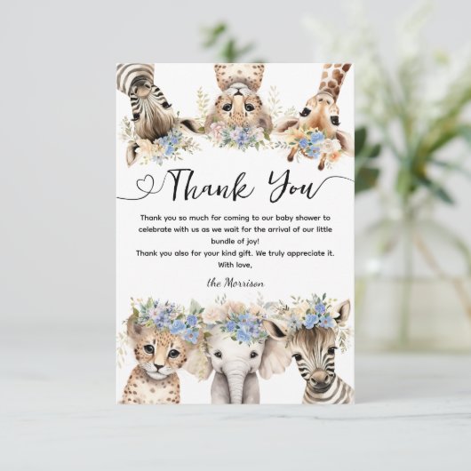 Wild Oerwoud Animals Safari Baby shower Boy Bedankkaart (Staand voorkant)