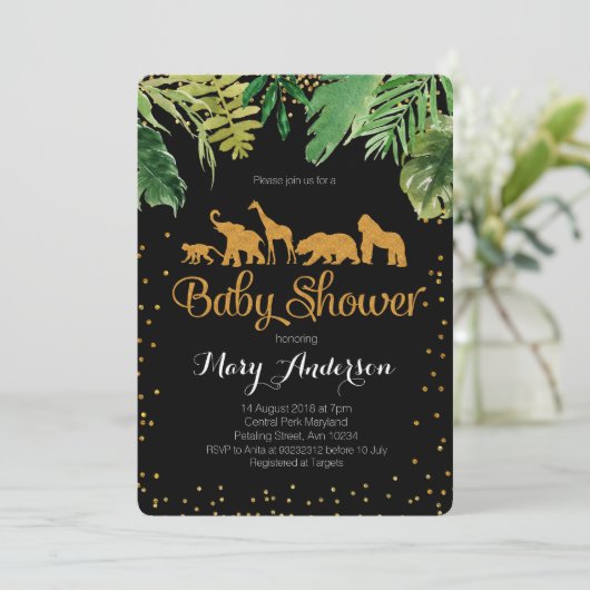 Wild Oerwoud Baby shower Uitnodiging (Staand voorkant)