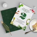 Wild Oerwoud Dinosaurus Adventure Kids Verjaardag Kaart<br><div class="desc">Ga wild op een prehistorisch avontuur met onze Wild Oerwoud Dinosaur Adventure Kids Verjaardagsfeestuitnodiging die zeker een speelse en avontuurlijke sfeer brengt op het feest van uw kind. Niet alleen is het perfect voor uw dino-liefhebbende jongen of meisje, deze schattige witte en oerwoud groene uitnodiging - met vijf schattige en...</div>