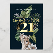 Wild Oerwoud Leopard 21ste Verjaardagsfeest Folie Uitnodiging (Voorkant)