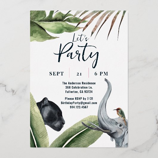 Wild Oerwoud Leopard 21ste Verjaardagsfeest Folie Uitnodiging (Achterkant)