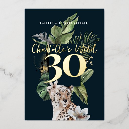 Wild Oerwoud Leopard 30e verjaardagsfeest Folie Uitnodiging (Voorkant)
