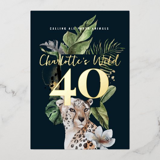 Wild Oerwoud Leopard 40e verjaardagsfeest Folie Uitnodiging (Voorkant)