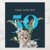 Wild Oerwoud Leopard Blue 50ste verjaardag Grappig Wijn Etiket (Enkel label)
