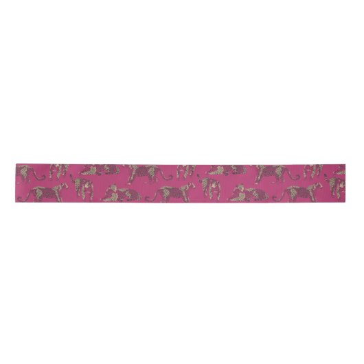 Wild Oerwoud Leopard Patterned Pink Satijnen Lint (Voorkant)