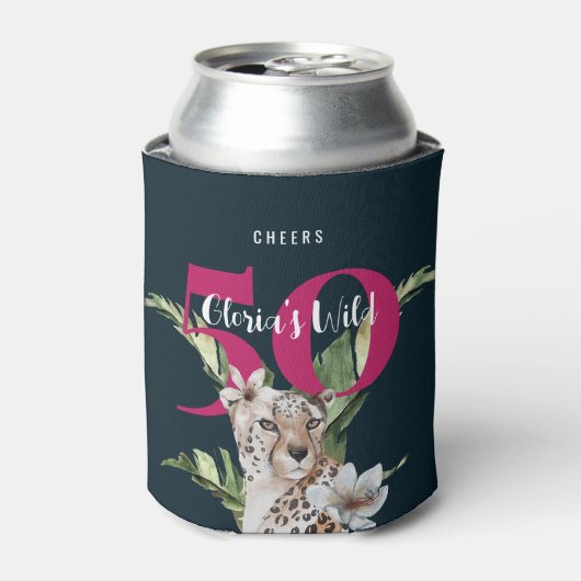 Wild Oerwoud Leopard Roze 50ste verjaardag Blikjeskoeler (Blikje Voorkant)
