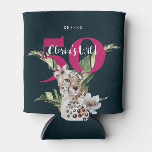 Wild Oerwoud Leopard Roze 50ste verjaardag Blikjeskoeler (Voorkant)