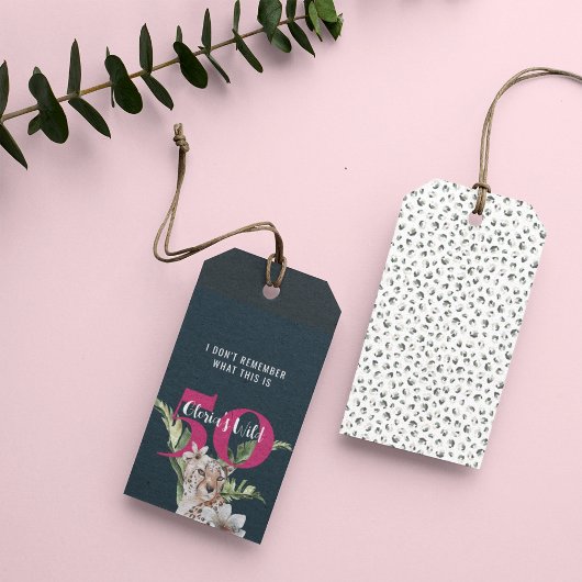 Wild Oerwoud Leopard Roze 50ste Verjaardag Grappig Cadeaulabel