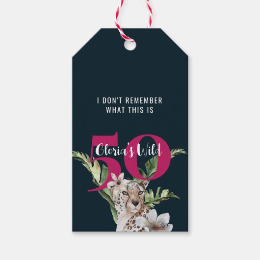 Wild Oerwoud Leopard Roze 50ste Verjaardag Grappig Cadeaulabel (Voorkant)