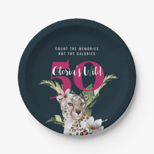 Wild Oerwoud Leopard Roze 50ste Verjaardag Grappig Papieren Bordje (Voorkant)