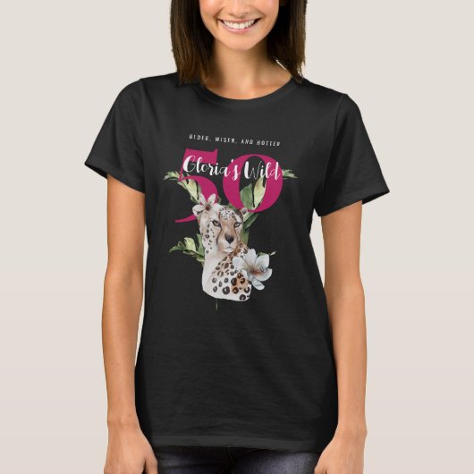 Wild Oerwoud Leopard Roze 50ste Verjaardag Grappig T-shirt (Voorkant)