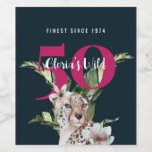 Wild Oerwoud Leopard Roze 50ste Verjaardag Grappig Wijn Etiket (Enkel label)