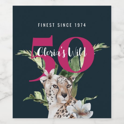 Wild Oerwoud Leopard Roze 50ste Verjaardag Grappig Wijn Etiket (Enkel label)