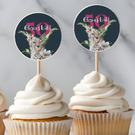 Wild Oerwoud Leopard Roze 50ste verjaardag Ronde Sticker