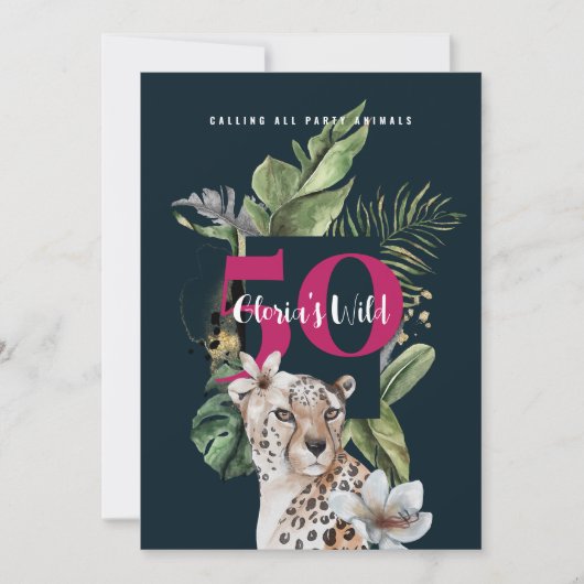 Wild Oerwoud Leopard Roze 50ste Verjaardagsfeest Kaart (Voorkant)