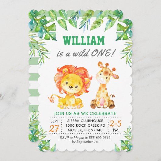 Wild Oerwoud Safari 1e Jongen Eerste Verjaardagsfe Kaart (Voorkant / Achterkant)