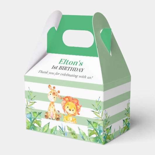 Wild Oerwoud Safari 1e Verjaardagsfeestje Groen Bedankdoosjes (Voorkant Zijde)