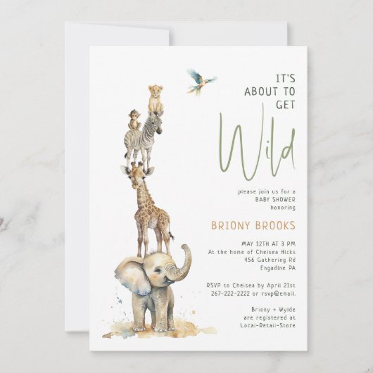 Wild Oerwoud Safari | Alles in één Baby shower Kaart (Voorkant)