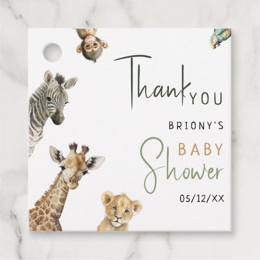 Wild Oerwoud Safari Animals Baby shower Bedankt Bedankjes Labels (Voorkant)