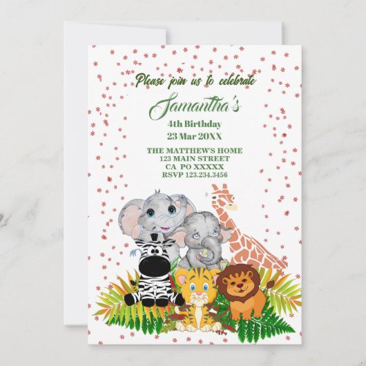 Wild Oerwoud Safari Baby Dieren Groen Verjaardag Kaart (Voorkant)