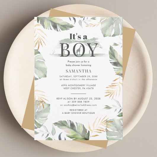Wild Oerwoud Safari Botanical Boy Baby shower Kaart