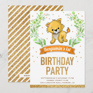 Wild Oerwoud Safari Cute Baby Lion Birthday Party Kaart
