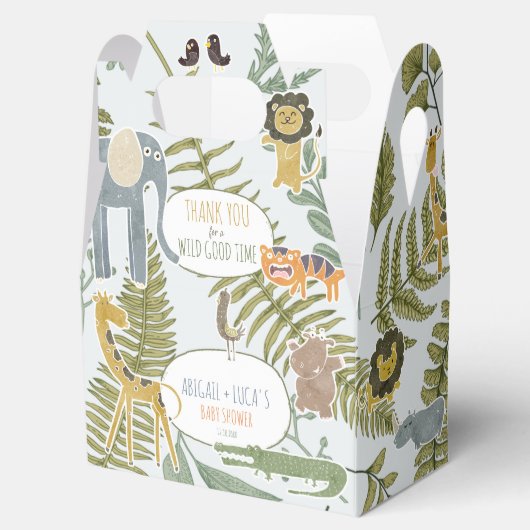 Wild Oerwoud Safari Dieren Botanisch Baby shower Bedankdoosjes (Geopend)
